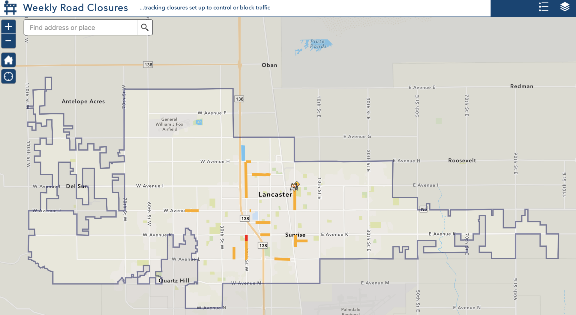 City GIS Map Screenshot of closure