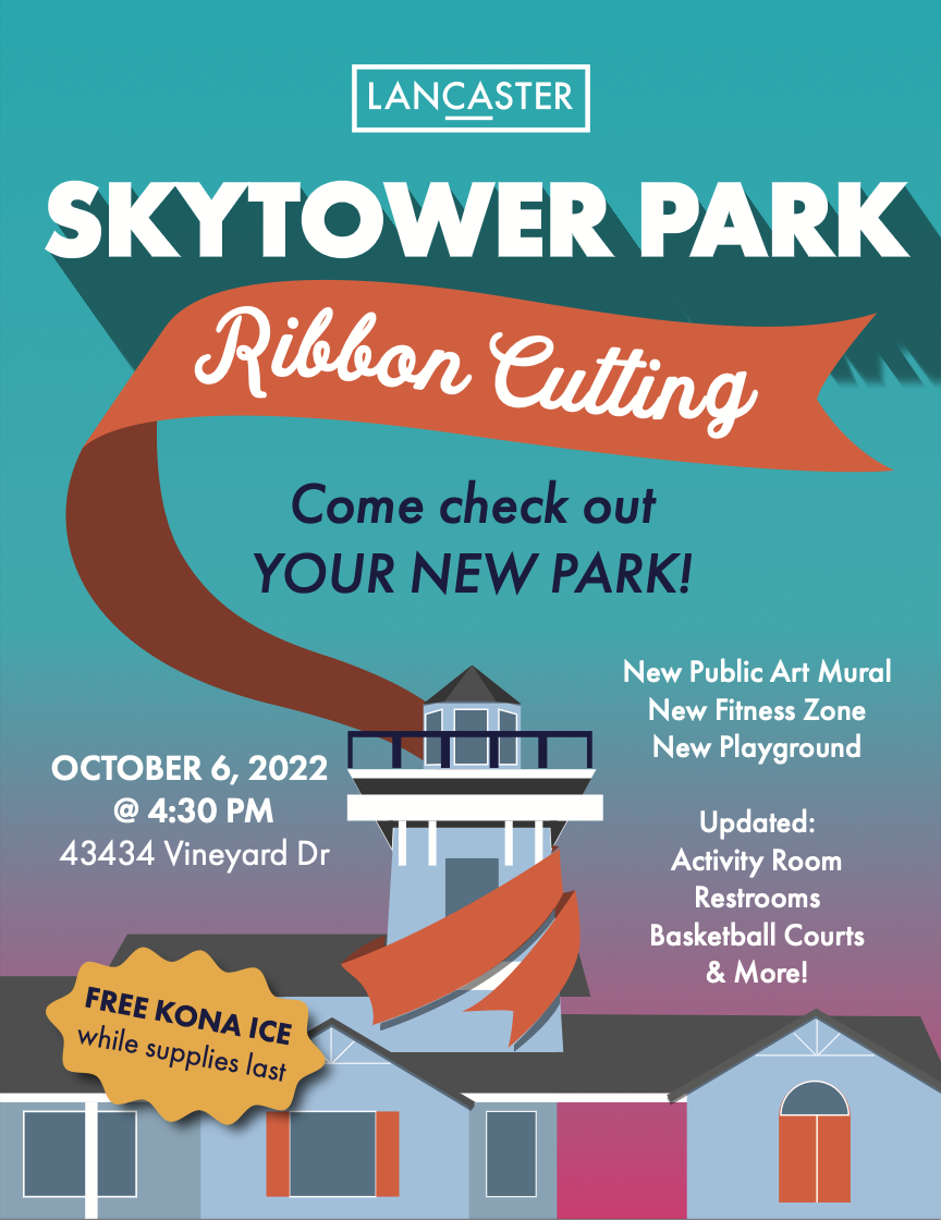 Skytower park ribbon cutting flyer