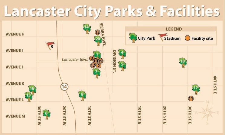 Map of Lancaster City Parks and Facilities.